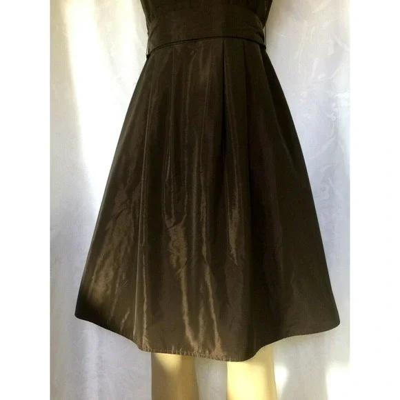 Lafayette 148 Taffeta Dress Fit Flare Brown Belted